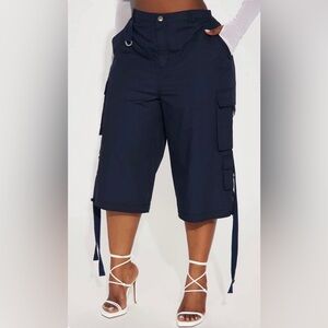 Fashion Nova Blue Cargo Shorts High-Waisted Relaxed Fit